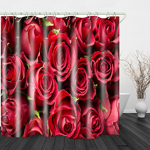 

Bright red RoseBeautiful Back Print Waterproof Fabric Shower Curtain for Bathroom Home Decor Covered Bathtub Curtains Liner Includes with Hooks