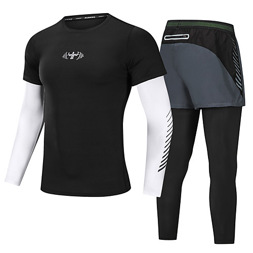 

Men's 2 Piece Activewear Set Running T-Shirt With Pants Running Shirt Athletic Athleisure Long Sleeve 2pcs Elastane Breathable Quick Dry Moisture Wicking Fitness Running Active Training Jogging