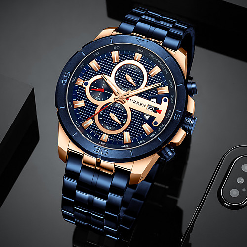 

mens luxury watches business chronograph dress waterproof stainless steel analog quartz wrist watch (black)