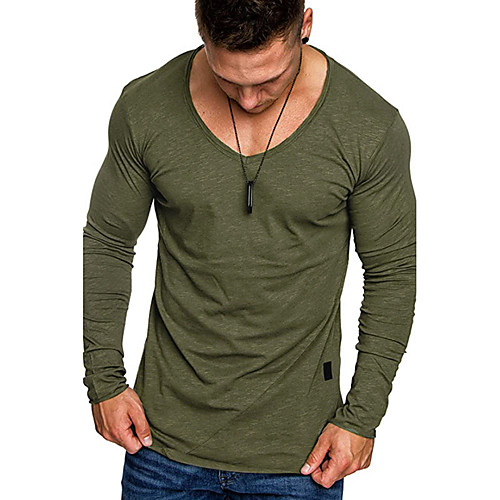 

Men's T shirt non-printing Solid Colored Long Sleeve Daily Tops Black Green Gray