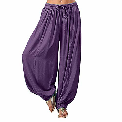 

aihihe wide leg pants for women plus size long trousers high waist harem yoga pilates pants baggy gypsy hippie pants purple
