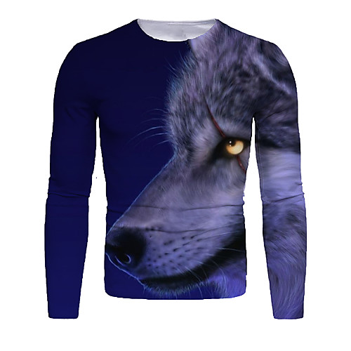 

Men's Graphic Animal T-shirt Long Sleeve Daily Tops Basic Round Neck Blue
