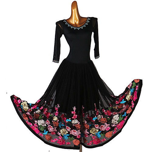

Ballroom Dance Dress Split Joint Women's Training 3/4 Length Sleeve High Spandex