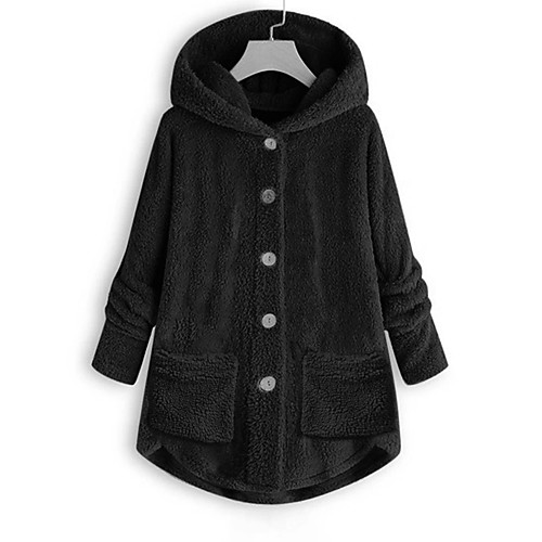 

Women's Solid Colored Oversized Basic Fall & Winter Coat Long Daily Long Sleeve Polyster Coat Tops Black