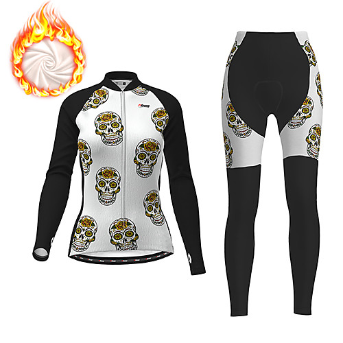 

21Grams Women's Long Sleeve Cycling Jacket with Pants Winter Fleece Black Skull Funny Bike Thermal Warm Fleece Lining Breathable Warm Quick Dry Sports Skull Mountain Bike MTB Road Bike Cycling