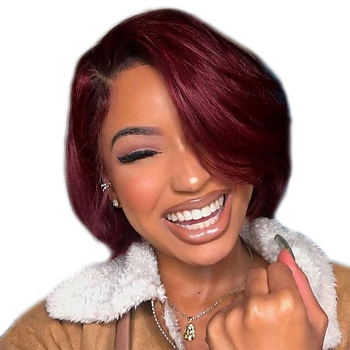 

Synthetic Wig Curly Bouncy Curl Asymmetrical Wig Short Wine Red Synthetic Hair Women's Cool Fluffy Burgundy