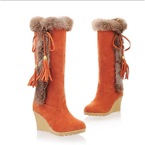 

Women's Boots Snow Boots Wedge Heel Round Toe Mid Calf Boots Daily Suede Solid Colored Black Orange Brown / Mid-Calf Boots