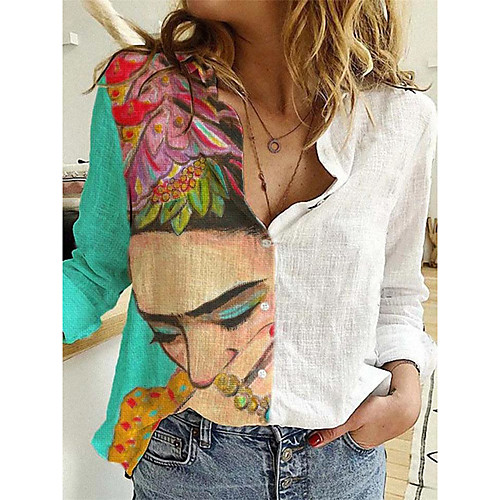 

Women's Blouse Shirt Graphic Prints Long Sleeve Print V Neck Tops Basic Basic Top Blue