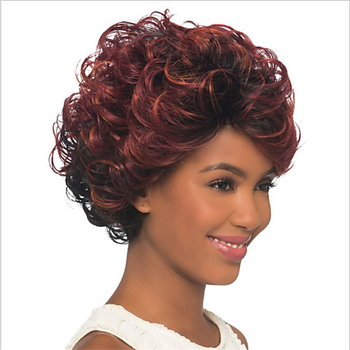 

Synthetic Wig Curly With Bangs Wig Short Burgundy Synthetic Hair 14 inch Women's Fashionable Design Exquisite Romantic Burgundy