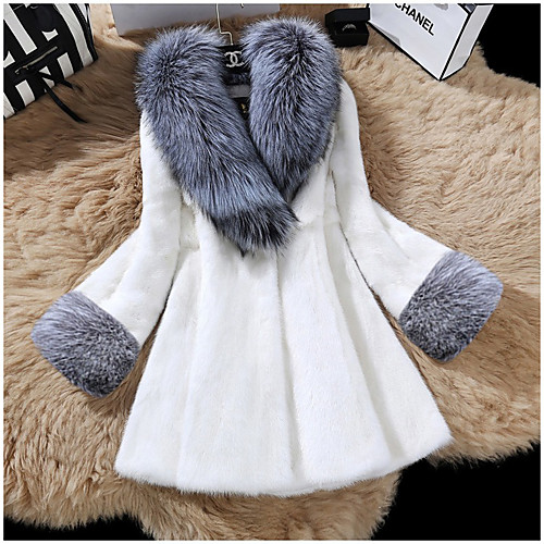 

Women's Solid Colored Fur Trim Basic Fall & Winter Faux Fur Coat Long Daily Long Sleeve Faux Fur Coat Tops White