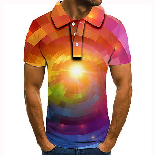 

Men's Polo 3D Print Graphic Geometric Print Short Sleeve Daily Tops Basic Rainbow