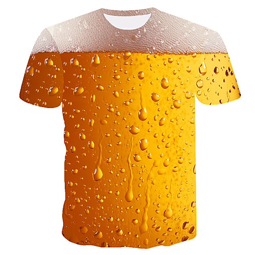 

Men's T shirt Color Block 3D Beer Plus Size Short Sleeve Going out Tops Basic Yellow