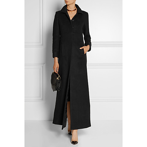 

Women's Solid Colored Basic Fall & Winter Coat Long Daily Long Sleeve Acrylic Coat Tops Black