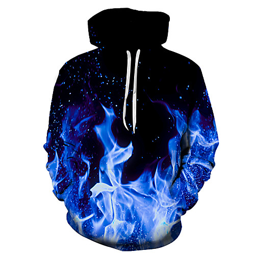 

Men's Plus Size Pullover Hoodie Sweatshirt Graphic Flame Hooded Club Weekend 3D Print Party Casual Hoodies Sweatshirts Long Sleeve Blue Fuchsia Green