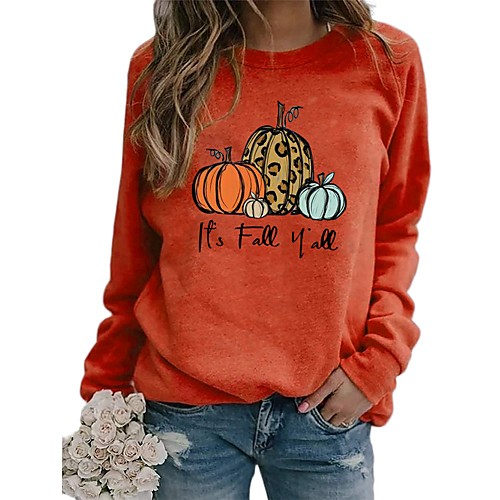 

Women's Pullover Sweatshirt Print Graphic Pumpkin Halloween Other Prints Halloween Hoodies Sweatshirts Cotton Loose Blue Purple Orange / Letter