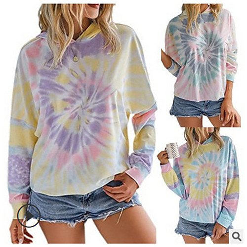 

Women's Hoodie Pullover Tie Dye Hoodie Color Block Sport Athleisure Hoodie Top Long Sleeve Warm Soft Comfortable Everyday Use Daily Exercising / Winter