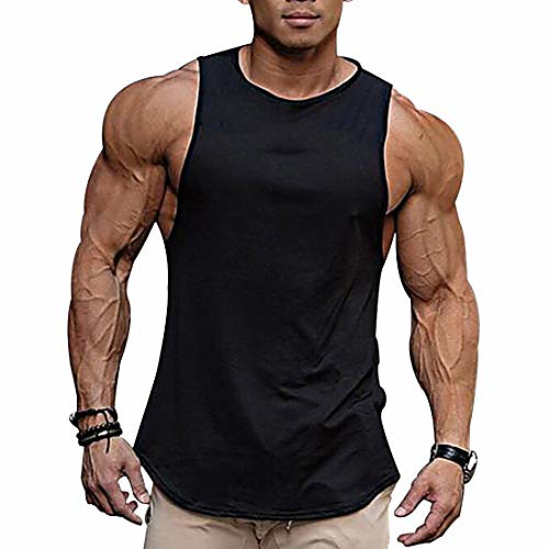 

men's gym bodybuilding stringer muscle training cotton blank fitness y-back tank top vest sportwear (x-large, black)