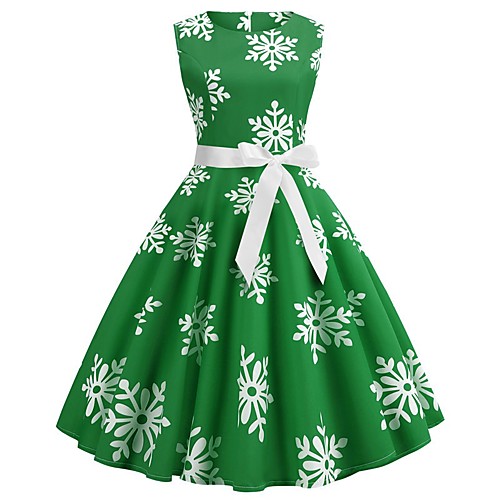 

Women's A Line Dress Knee Length Dress Blue Red Green Sleeveless Print Lace up Fall Strapless Elegant Christmas 2021 S M L XL XXL