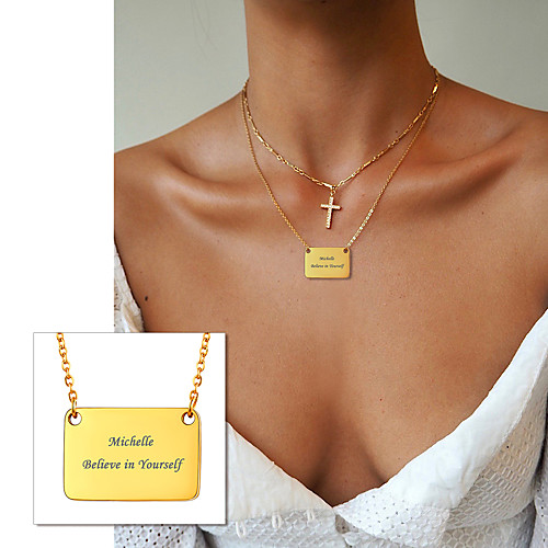 

Personalized Customized Women's Pendant Necklace 18K Gold Plated Stainless Steel Geometrical Heart Rectangle 1pc / pack Golden Black Silver