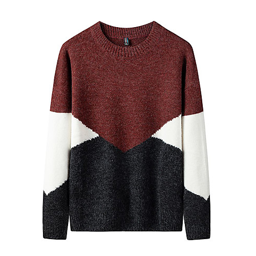 

Men's Stylish Basic Oversized Knitted Color Block Pullover Acrylic Fibers Long Sleeve Sweater Cardigans Crew Neck Fall Winter Black Blue Red