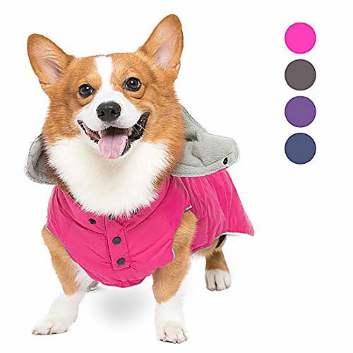 

dog jacket waterproof - reflective dog coat warm fleece winter dog vest adjustable dog puffer jacket with leash hole and detachable hat for small medium large dogs