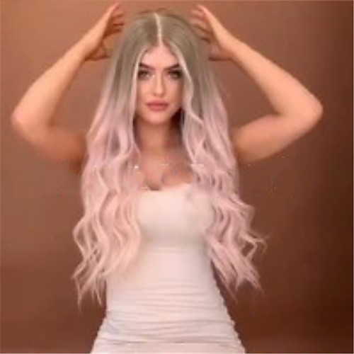 

Synthetic Wig Body Wave Middle Part Wig Very Long Pink Synthetic Hair 26 inch Women's Cosplay Ombre Hair Middle Part Pink