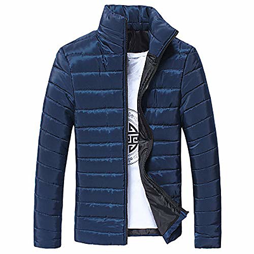 

men's coat, winter stand collar solid long sleeve zipperr warm jacket casual outwear tops(v-navy,x-large)