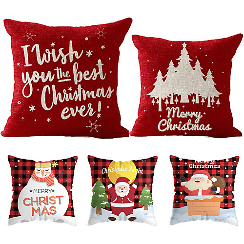 

1 Set of 5 pcs Christmas Series Decorative Linen Throw Pillow Cover 18 x 18 inches 45 x 45cm For Home Decoration Christmas Decoration