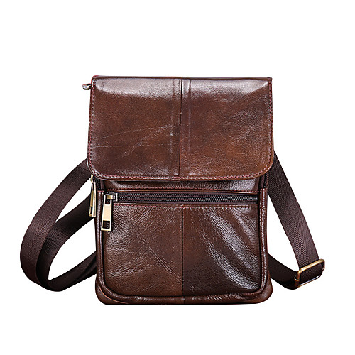 

Men's Bags Cowhide Shoulder Messenger Bag Crossbody Bag Zipper Daily Holiday MessengerBag Dark Brown