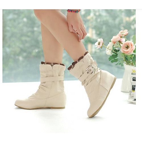 

Women's Boots Flat Heel Round Toe Mid Calf Boots Daily Walking Shoes PU Solid Colored White Black Pink / Mid-Calf Boots