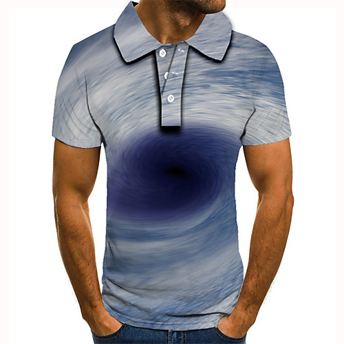 

Men's Polo 3D Print Graphic Optical Illusion Print Short Sleeve Daily Tops Basic Light Blue