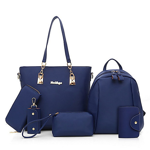 

Women's Bags PU Leather Nylon Bag Set 6 Pieces Purse Set Zipper Solid Color Daily Bag Sets Handbags Black Blue Purple Fuchsia