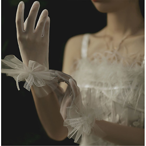 

Breathable Mesh Suit Length Glove Lace / Gloves With Faux Pearl