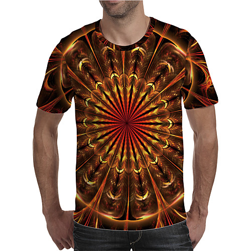 

Men's T shirt 3D Print Graphic Plus Size Print Short Sleeve Daily Tops Elegant Exaggerated Orange