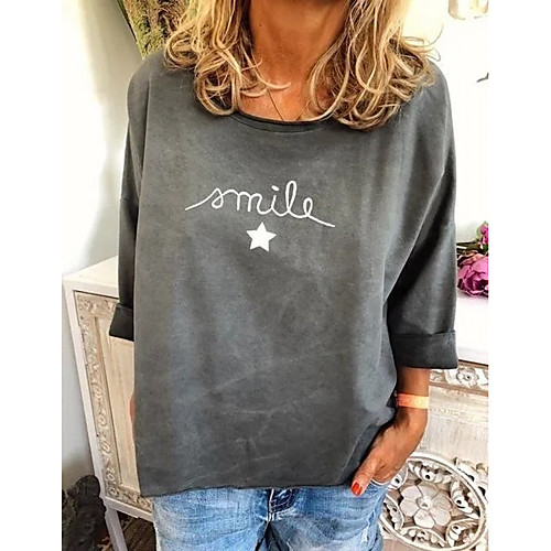 

Women's T shirt Graphic Text Letter Long Sleeve Print Round Neck Tops Basic Basic Top White Red Green