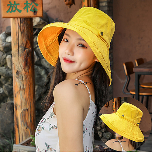 

Women's Sun Hat Hiking Hat Bucket Hat 1 PCS Wide Brim Outdoor Portable Breathable Quick Dry Ultraviolet Resistant Hat Solid Color Cotton Blend Black Yellow Pink for Fishing Climbing Beach