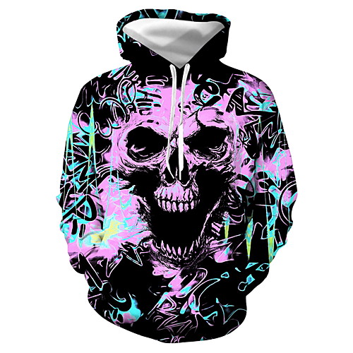 

Men's Pullover Hoodie Sweatshirt Graphic Skull Hooded Daily Club 3D Print Casual Hoodies Sweatshirts Long Sleeve Black