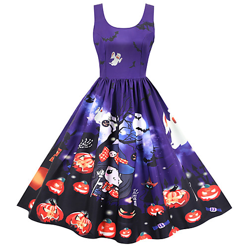 

Pumpkin Dress Adults Women's Retro Vintage Vacation Dress Halloween Halloween Festival / Holiday Polyster Purple Women's Easy Carnival Costumes