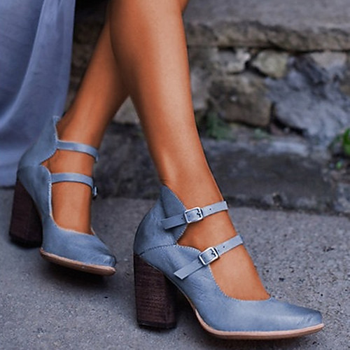

Women's Heels Chunky Heel Round Toe Classic Daily PU Solid Colored Almond Blue