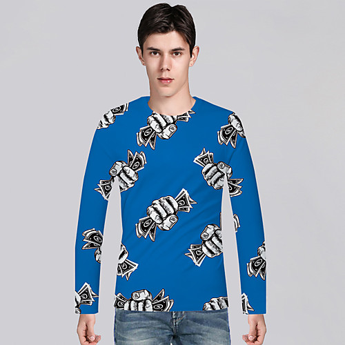 

Men's T shirt 3D Print Graphic Print Long Sleeve Daily Tops Basic Blue