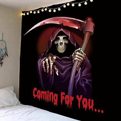 

Halloween Party Holiday Wall Tapestry Art Decor Blanket Curtain Picnic Tablecloth Hanging Home Bedroom Living Room Dorm Decoration Psychedelic Skull Skeleton Grim Reaper Haunted Scary Polyester
