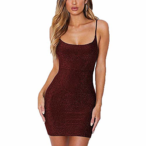 

Women's Sheath Dress Short Mini Dress White Black Wine Sleeveless Solid Color Backless Sequins Fall Spring Round Neck Hot Sexy 2021 S M L XL XXL 3XL