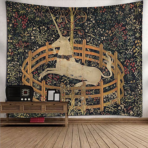 

Wall Tapestry Art Decor Blanket Curtain Picnic Tablecloth Hanging Home Bedroom Living Room Dorm Decoration Polyester Horse Unicorn Flowers