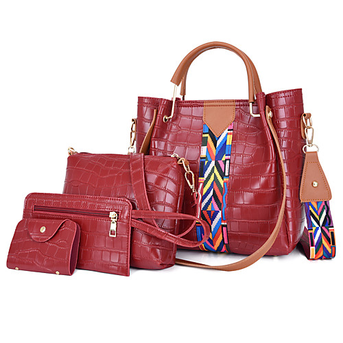 

Women's Bags PU Leather Patent Leather Bag Set 4 Pieces Purse Set Sashes / Ribbons Zipper Daily Outdoor Bag Sets 2021 Handbags White Black Blue Red