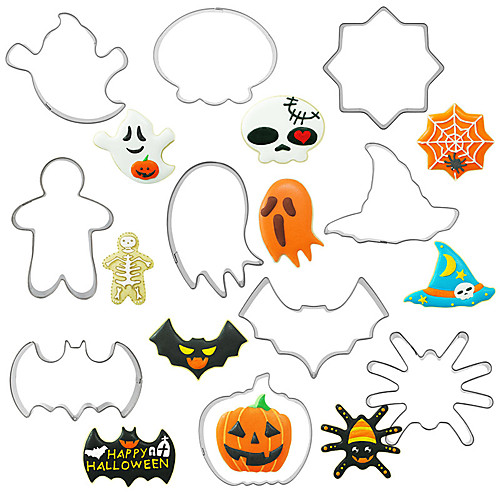 

Halloween Party Halloween Theme Stainless Steel Candy Biscuit Mold and Cutter 10 Pcs Ghost Skull Pumpkin Bat Spider