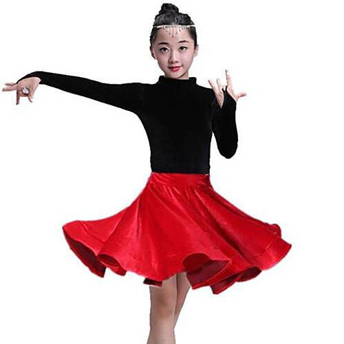 

Latin Dance Skirts Side Draping Ruching Solid Girls' Training Performance Long Sleeve Pleuche