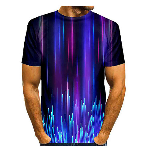 

Men's T shirt 3D Print Graphic Abstract Short Sleeve Daily Tops Basic Blue