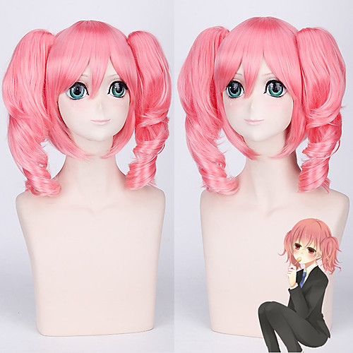 

Inu x Boku SS Roromiya Karuta Cosplay Wigs Women's With 2 Ponytails 16 inch Heat Resistant Fiber Curly Pink Teen Adults' Anime Wig