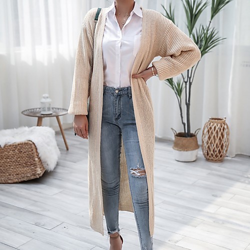 

Women's Solid Colored Basic Fall & Winter Sweater Coat Long Daily Long Sleeve Coat Tops Khaki