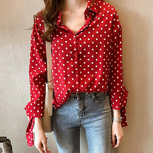 

Women's Work Plus Size Blouse Shirt Polka Dot Long Sleeve Knotted Shirt Collar Tops Loose Chiffon Vintage Streetwear Basic Top White Red Navy Blue